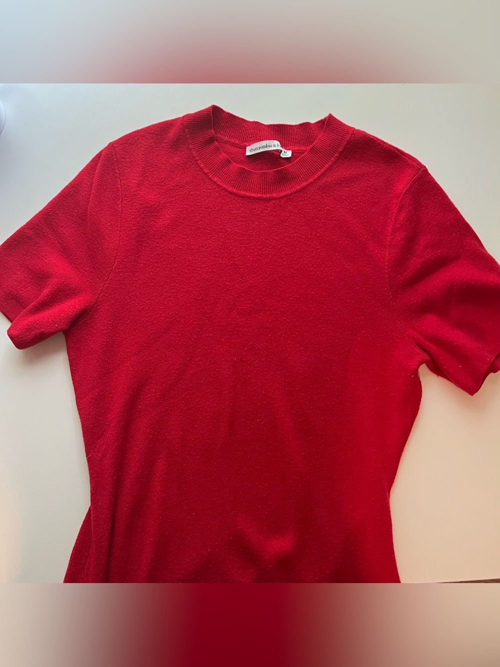 Abercrombie & Fitch Tomato Red Mock Neck Ribbed Short-Sleeve Maxi Sweater Dress